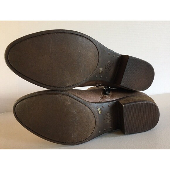 LUCKY BRAND Ankle Boots Brown Leather Basel Double Side Zip Booties Women Sz 9 - Picture 11 of 13